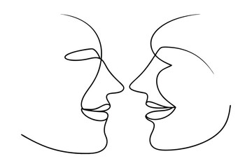 Minimalist line drawing two faces profile romantic couple