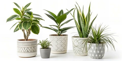 Ornamental Indoor Plants Isolated on White Background – Home Decor Greenery