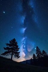 Fototapeta premium Silhouetted trees against a star-filled night sky, conveying serenity and the mystical feeling of a spiritual journey under the celestial dome , mystical, celestial