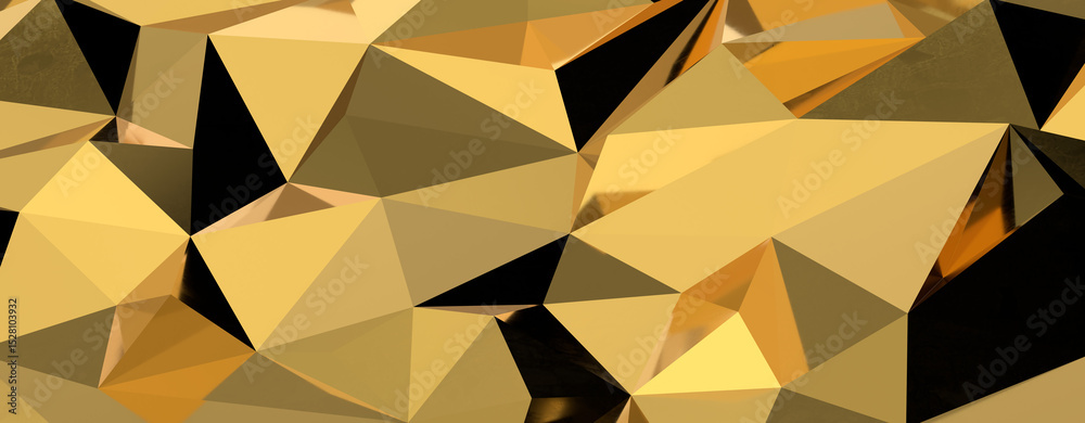 Poster gold polygon background 3d rendering, 3d illustration. abstract triangle background. gold background