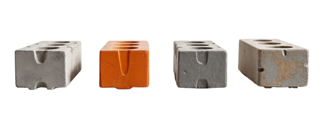 A set of three concrete blocks with holes in them.