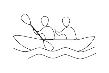 Simple line drawing two people kayaking on water