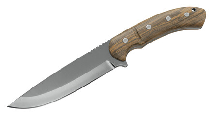 Isolated Hunting Knife with Wooden Handle and Silver Blade