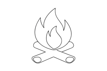 Simple line drawing of campfire flames and logs