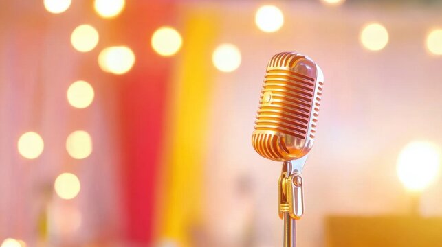 Vintage microphone stands ready for a live performance in an elegant setting