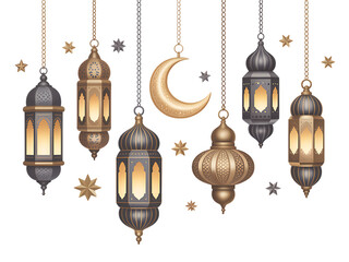 Obraz premium Hanging lanterns and crescent moon, Islamic celebration