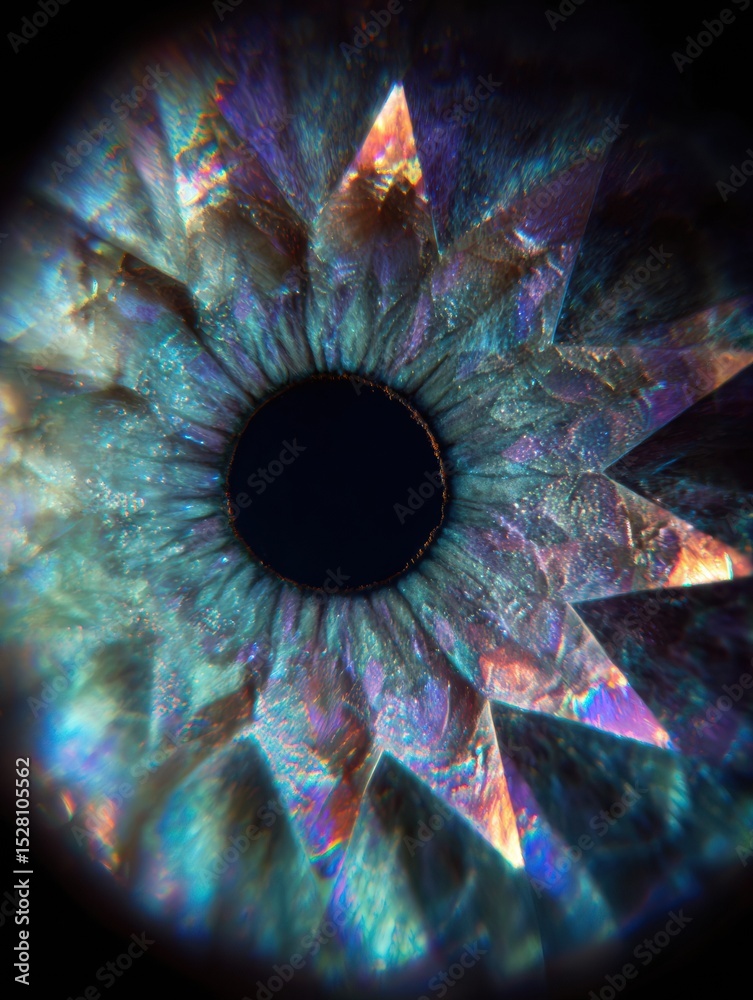 Aufkleber close-up of a mesmerizing eye viewed through a kaleidoscope lens, showcasing unique abstract pattern