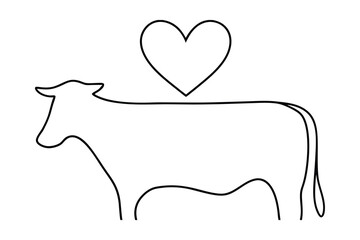 Cow line drawing with heart simple minimalist design