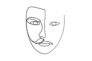 Abstract line drawing of a face with mustache