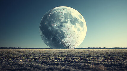 Giant Moon Over Desolate Landscape Surreal Celestial Scene