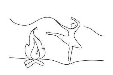 Obraz premium Ballerina dancing by a campfire line drawing minimalist art