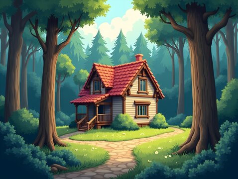 House in the forest illustration