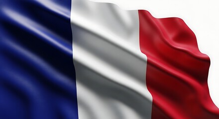 Naklejka premium A waving French flag with blue, white, and red stripes, filling the frame against a white background.