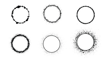 A set of distinct grunge-style circular elements. Circle frame.Circle artistic black splash.
