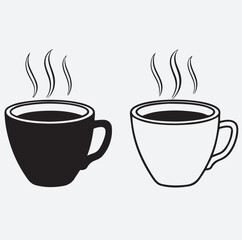 coffee cups with stems silhouette vector art illustration, cup of coffee with steams