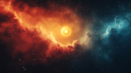 Fototapeta premium Celestial Fire and Ice A Cosmic Nebula with a Bright Star
