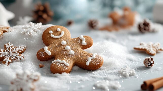 This beautifully crafted gingerbread man with cheerful decorations presents a delightful representation of holiday spirit and the sweet joy of festive baking traditions.