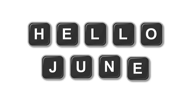 Hello june text animation on white background, 4k
