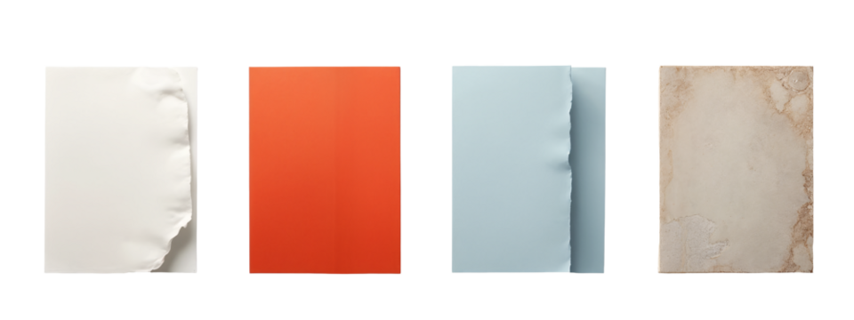 A set of four different colored paper pieces