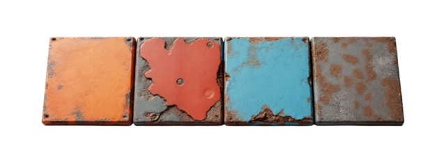 A set of four different colored tiles