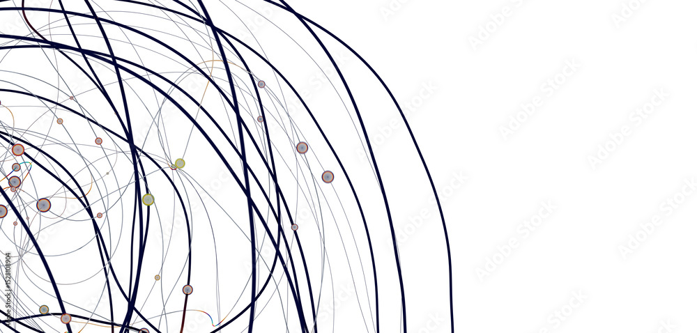 Poster Multi color connected lines and dots network 3d illustration