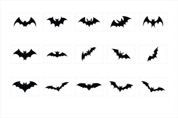 set of silhouettes of bats vector