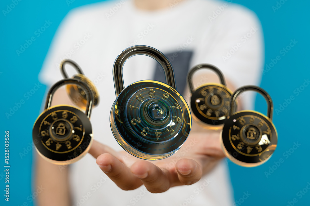 Poster Secure your data with strong passwords and encryption.  Cybersecurity concept.