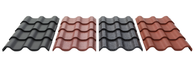 A set of four different colored roof tiles