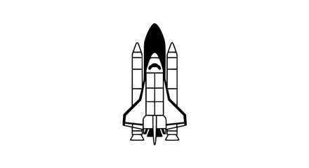 A black and white drawing of a space shuttle