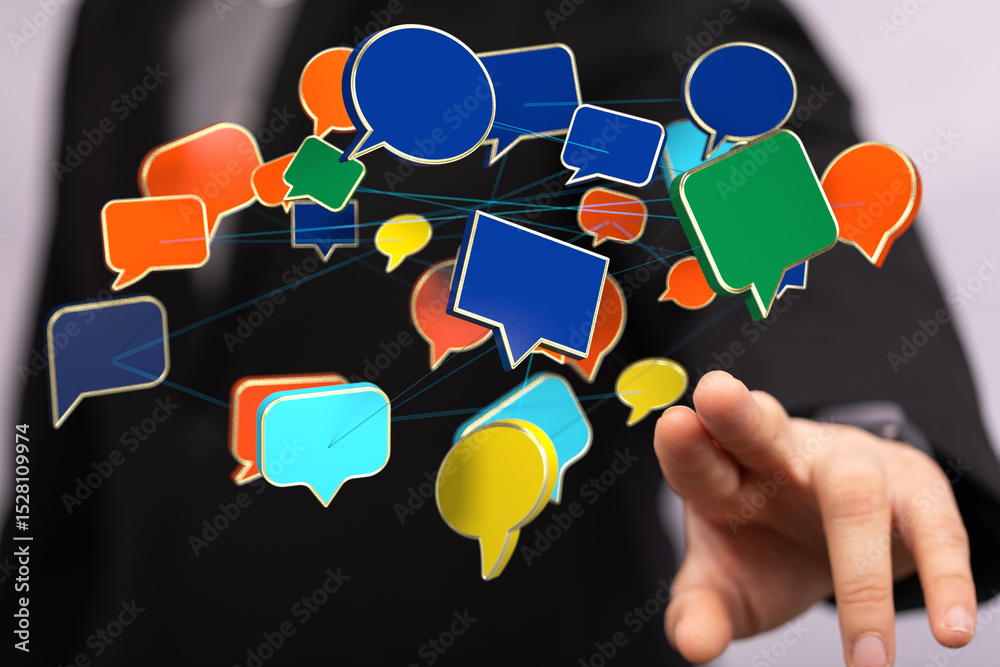 Leinwandbilder Concept image of interconnected speech bubbles, representing global communication and networking.