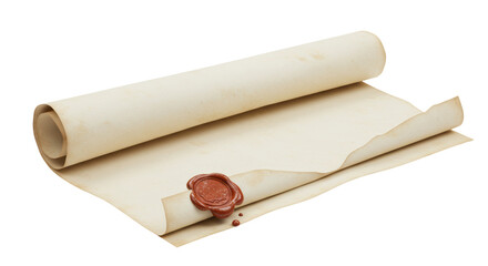 Isolated Rolled Parchment Scroll with Wax Seal