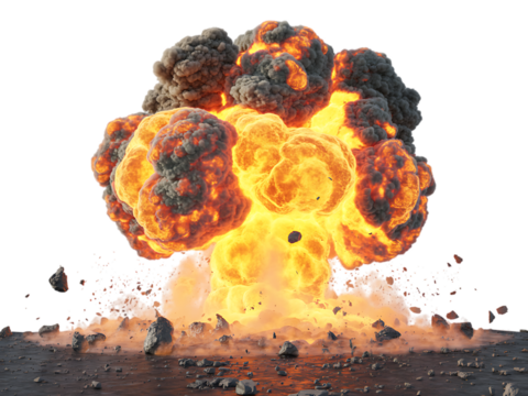 Powerful explosion with fire and smoke.