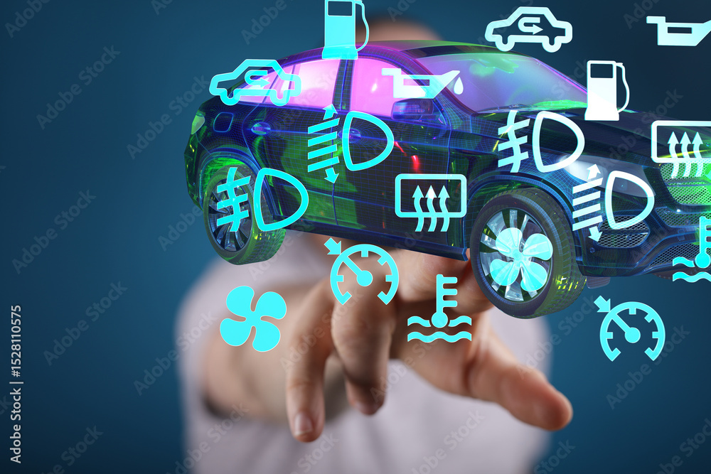 Poster Interactive 3D model showcasing car dashboard warning lights and indicators.