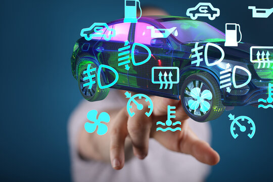 Interactive 3D model showcasing car dashboard warning lights and indicators.