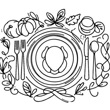 Thanksgiving dinner table with turkey on plate in center