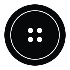 Sewing button vector icon. Round clothing fastener symbol for tailoring, fashion design, or DIY craft. Black silhouette isolated on white background.