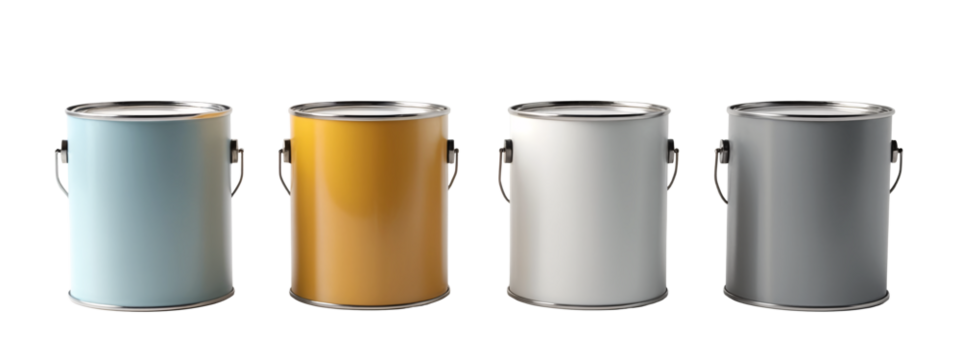 A set of four paint cans with handles