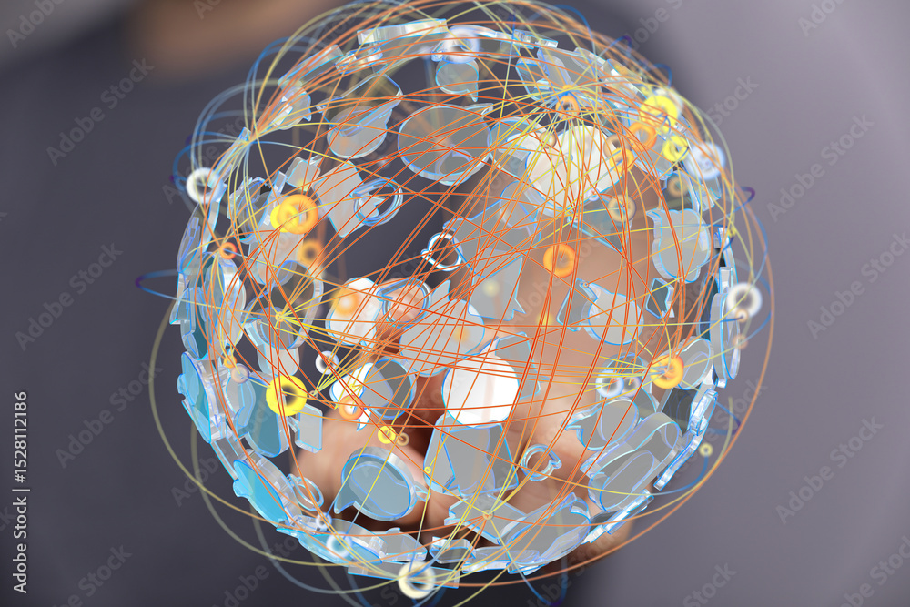 Poster abstract image depicting a global network, showcasing interconnectedness and digital communication.