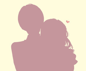 寄り添う女性と引き美味の男性　シルエット