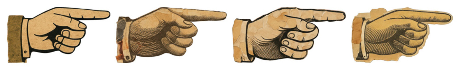 PNG Vintage pointing hand illustrations, element set on transparent background