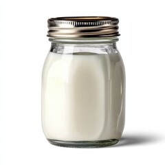 Fresh Milk in Glass Jar with Metal Lid Dairy Product  for Recipes and Food Blogs