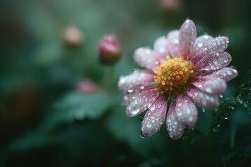 Close-Up of Dew-Drenched Petals of a Beautiful Flower with Soft Natural Background