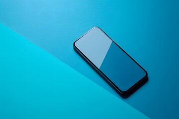 Modern smartphone on vibrant blue background with geometric design