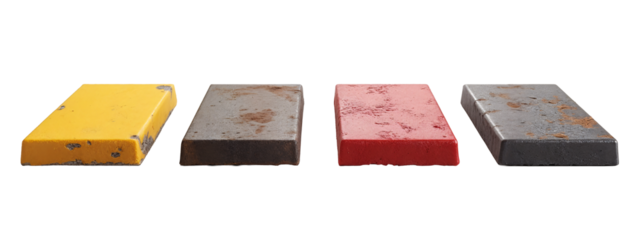 A set of four different colored bricks