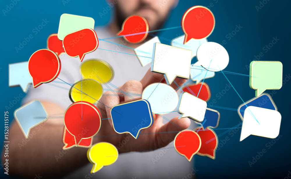 Aufkleber Abstract image of interconnected speech bubbles, symbolizing global communication and networking.