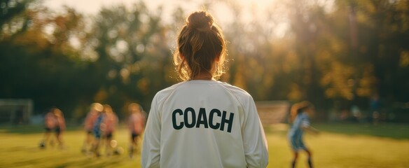 The dedicated coach guiding young athletes during an outdoor soccer practice session.