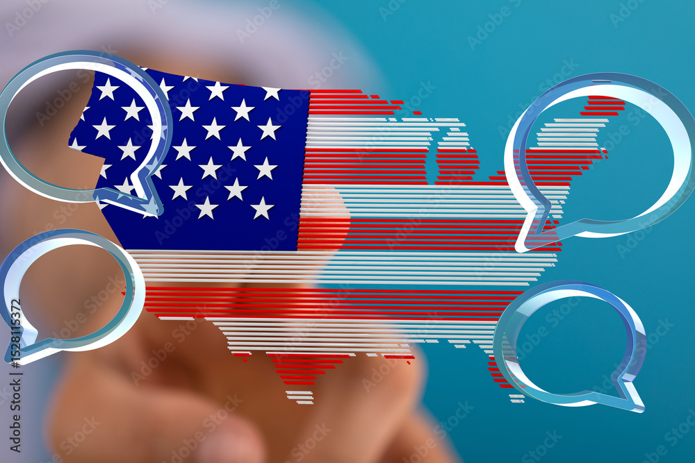 Aufkleber Image of a US map with chat bubbles, representing communication and connection across America.