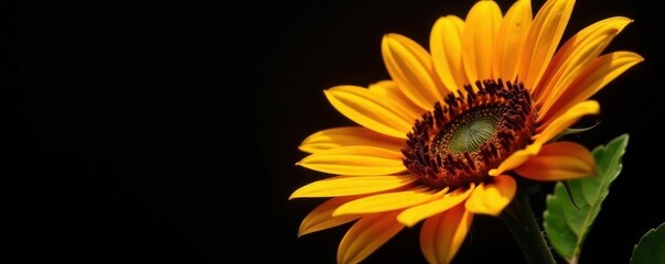 Obraz premium Glowing sunflower ablaze, stark black Vivid hues, intense detail , fire, orange