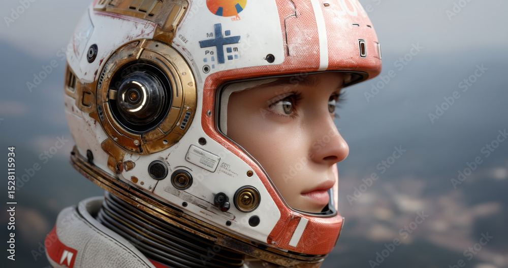 Poster A robot explorer is equipped with advanced technology and observing the landscape of a distant planet. The exploration aims to gather data and search for signs of life.