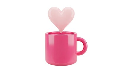 Tasse de café ou thé avec vapeur en forme de cœur, icône 3D sur fond blanc


